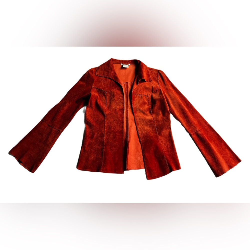 GORGEOUS Vintage 90s Wet Seal 100% Leather Rust Red/Orange Suede 70’s Style Coat - Picture 3 of 14